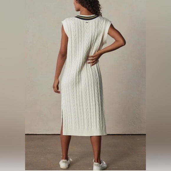 The Normal Brand Victoria V-Neck Cable Knit Sweater Dress Ivory NWT Large Preppy - Picture 3 of 14